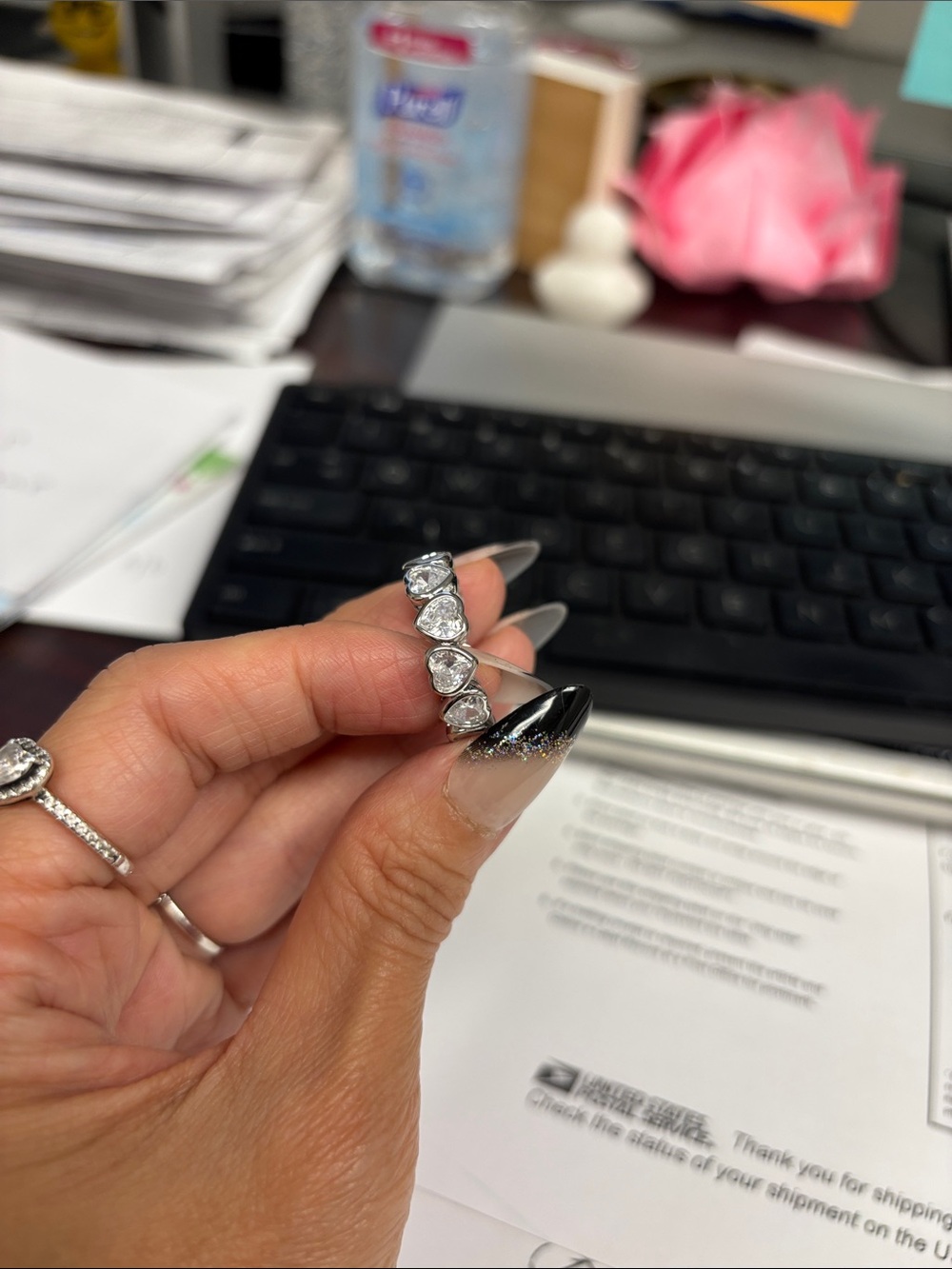 Silver Heart-Cut Crystal Eternity Ring - Silver